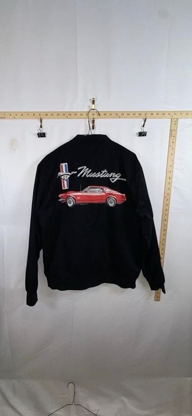 Ford Mustang Road Trip Racing Jacket Mens M Black Canvas Red Fastback Car Custom